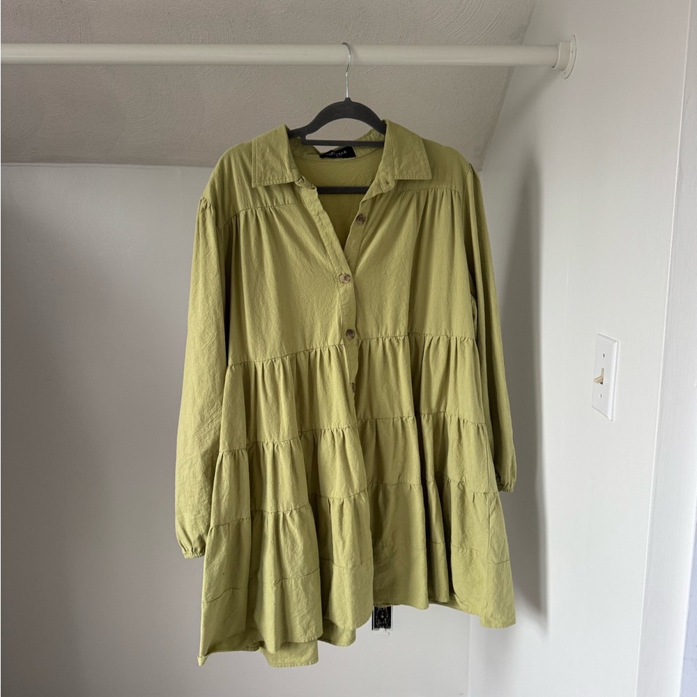 Rebdolls Olive Green Tiered Button-Up Tunic